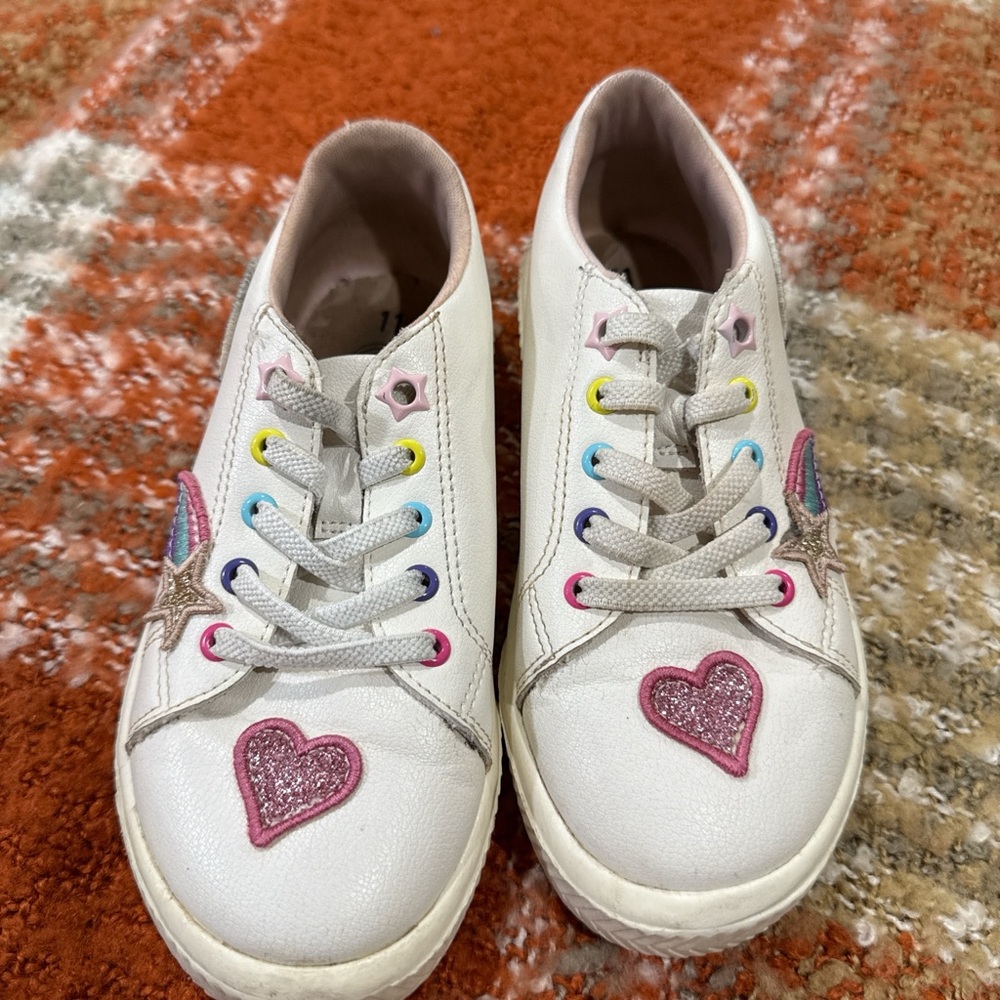 wonder nation White Sneakers with Pink Glitter Heart & Rainbow Eyelets